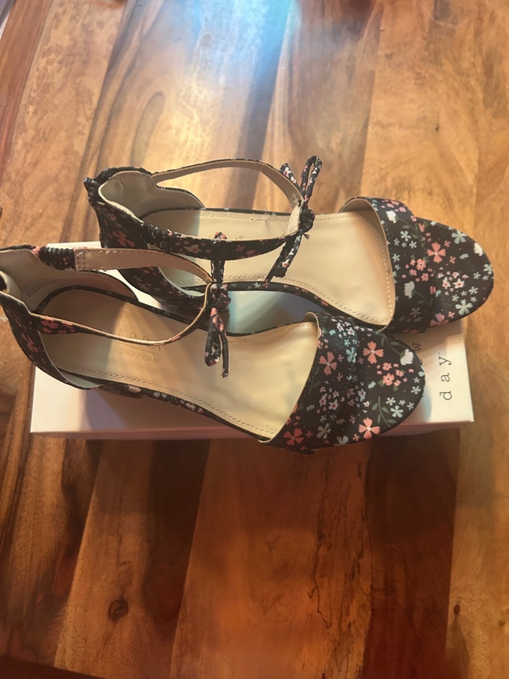 Serra Black Floral Ankle-Strap Wedge Sandals